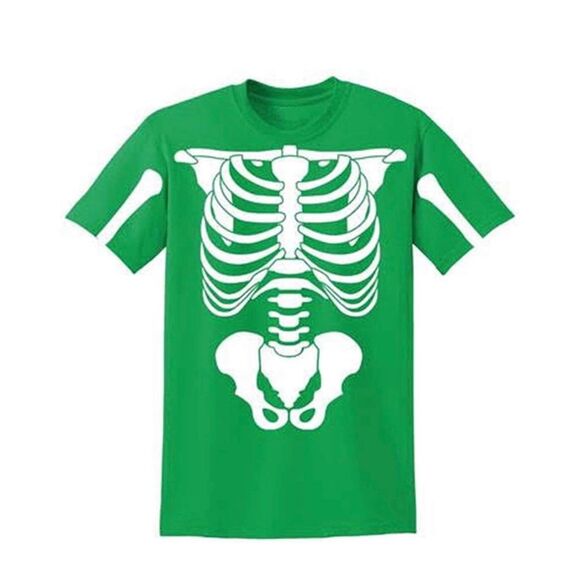 New Unisex Green Screen Skeleton Halloween Graphic Tee Shirt - Sz M - Picture 3 of 4